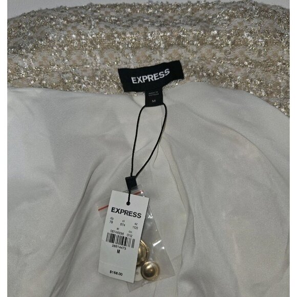 Express Tweed Double Breasted Blazer Gold Button Size M Womens Boucle Cream Gold - Picture 3 of 10